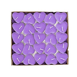 50 Pack Heart Shaped Unscented Tea Lights Candles – Smokeless Tealight Candles - Decorations for Wedding, Party, Votives, Oil Burners and Christma (Purple)