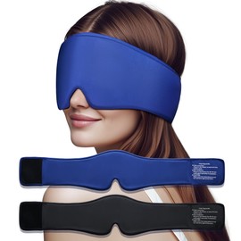 2 Pack Cooling Gel Eye Mask for Puffy Eyes, Dark Circles, FACEMOON Reusable Sleep Mask for Hot & Ice Cold Compress, Long-Lasting Comfort for Dry Eyes(Black,Blue)