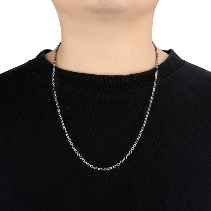 SanThree Solid Titanium Round O Chain Necklace for Men &