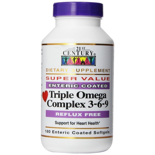 21st Century Dietary Supplement Triple Omega Complex 3-6-9 Enteric Coated Softgels, 180 Count Bottle (Pack of 2)