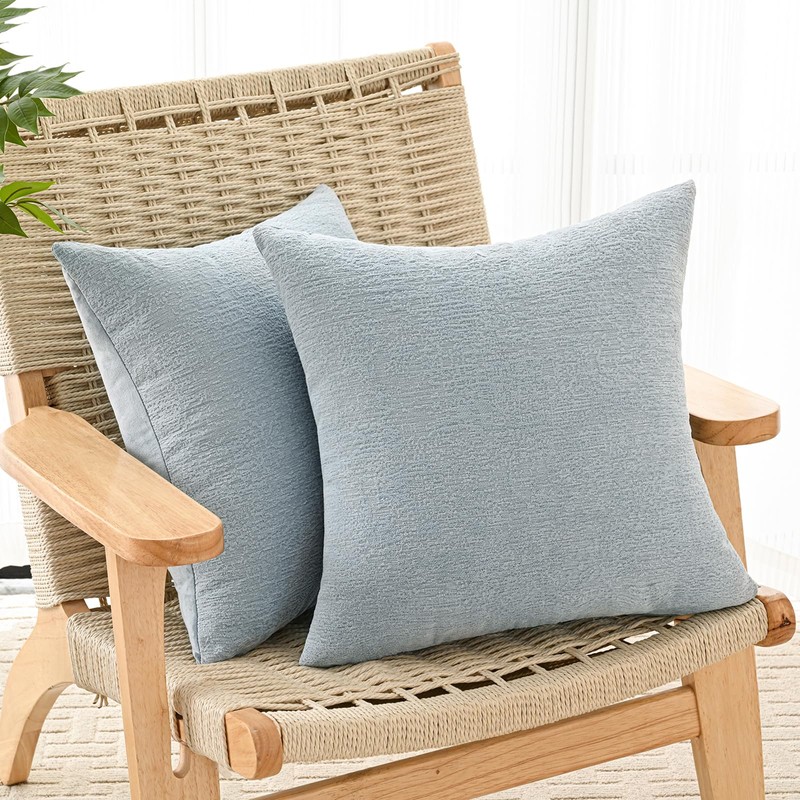 Volcanics Pack of 2 Misty Blue Decorative Chenille Cushion Covers