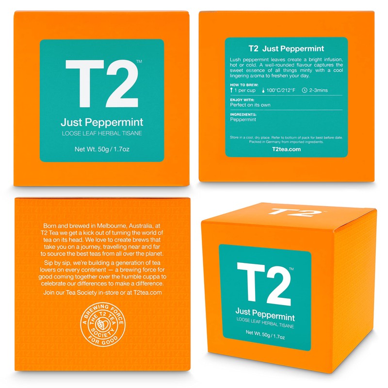 T2 Tea Just Peppermint Loose Leaf Herbal Tea in Box,