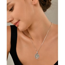 YL Tree of Life Necklace Women's 925 Sterling Silver Necklace with 5A Zirconia/Emerald Family Tree Pendant Chain Women Girls Mother Chain Length 45-50cm, Silver