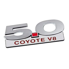 2011-2014 Mustang GT Chrome and Red 5.0 Coyote V8 Fender Emblem with Accent Badge 2pc