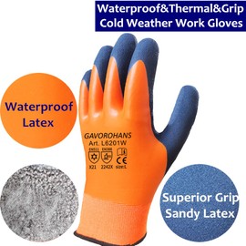 GAVOROHANS 1 Pair Waterproof Thermal Winter Work Gloves Thorn Proof Gardening Gloves Polar Fleece Liner Superior Grip Double Latex Coating (L/9')
