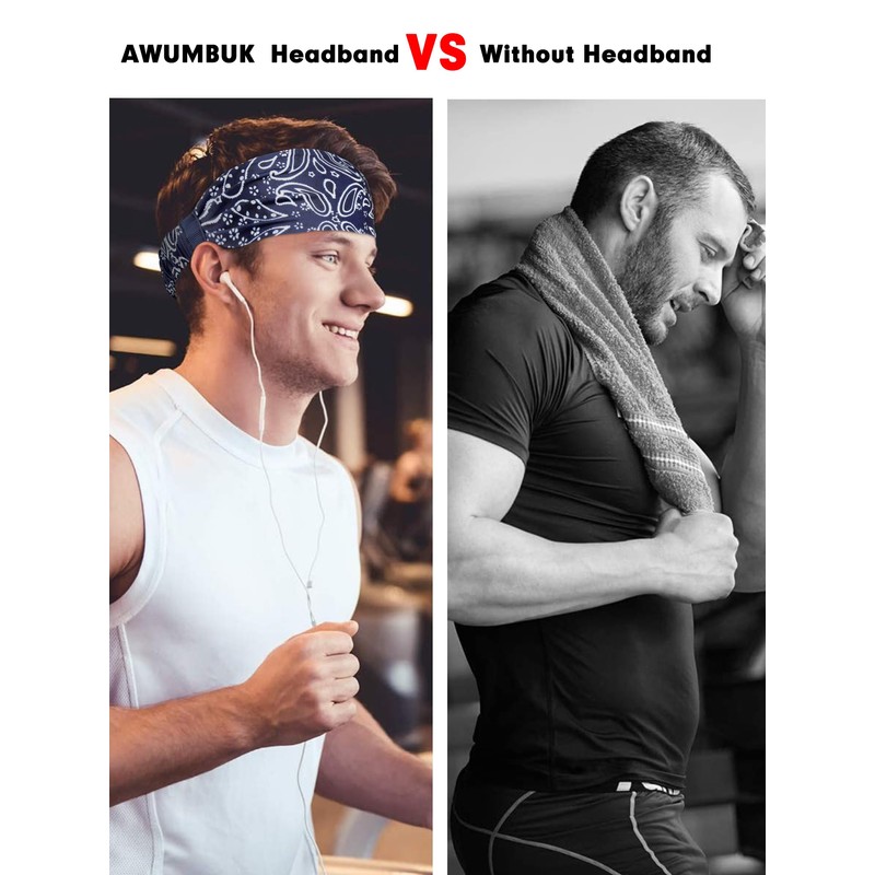 AWUMBUK Headbands for Men, Sweat Bands Head Sports Hair Bands