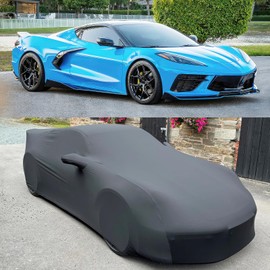 DREAMOTOR Waterproof Car Cover for Corvette C8, PU Leather Car Cover Waterproof All Weather, Outdoor Indoor Car Covers Exterior Weatherproof, Stretch TPU Car Covers for Automobiles Car 165" L-180 L