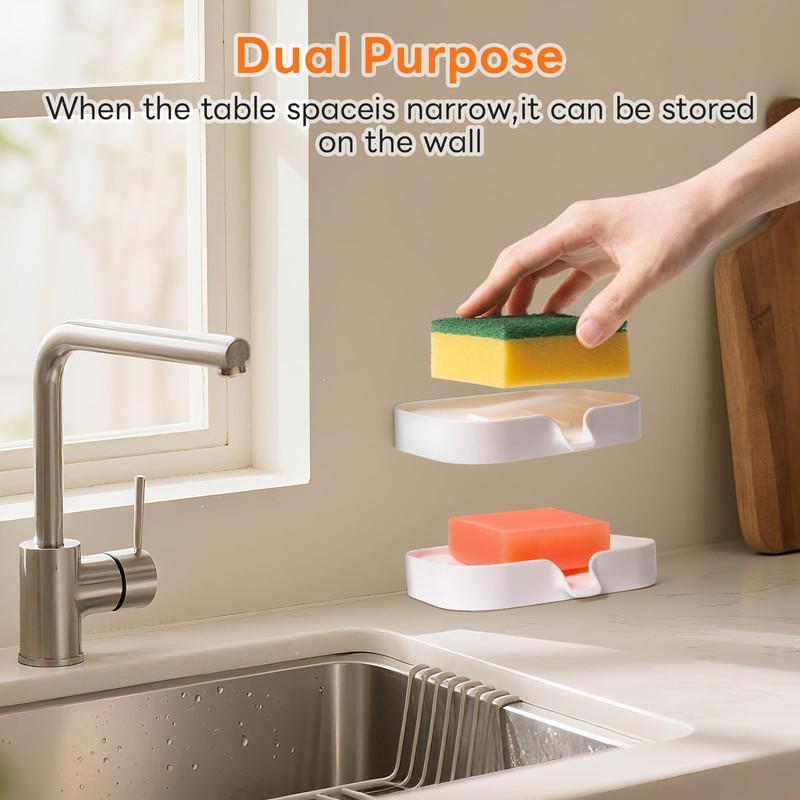 ​Kovenora 2 PCS Plastic Soap Dish with Drainage, Wall-Mounted and