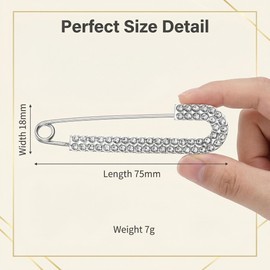 1 PCS 3 Inch Silver Rhinestone Inlaid Alloy Safety Brooch Pins Scarves Buckle Shawl Clip Jewelry Brooch DIY Accessories for Clothing Locking Ornament Fastening Embellish