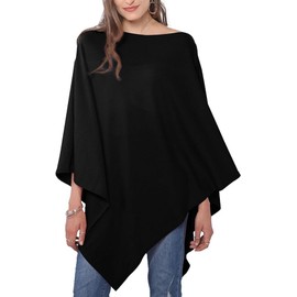 DiaryLook Ladies Button Cashmere Feel Multiway Poncho Shawl Scarf Wrap for Women Oatmeal Mink Black