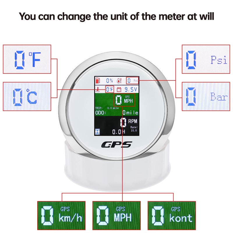 6-in-1 GPS Speedometer 3-3/8" 85mm MAIMEIMI Multi-Functional Adjustable Tachometer Voltmeter