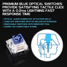 ENHANCE Pathogen Gaming Keyboard - Backlit Gaming Keyboard with Wrist Rest Detachable with Rainbow LED Effects, Black Keys, Dust & Water Resistant, Fast 0.2ms Polling, Full Size Mechanical Keyboard