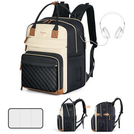 Extra Large Diaper Bag for 2 Kids, Diaper Bag Backpack, Twin Diaper Bag 25-37L Expandable with Changing Pad and Earphone Hole, Apricot & Black - Color: Beige