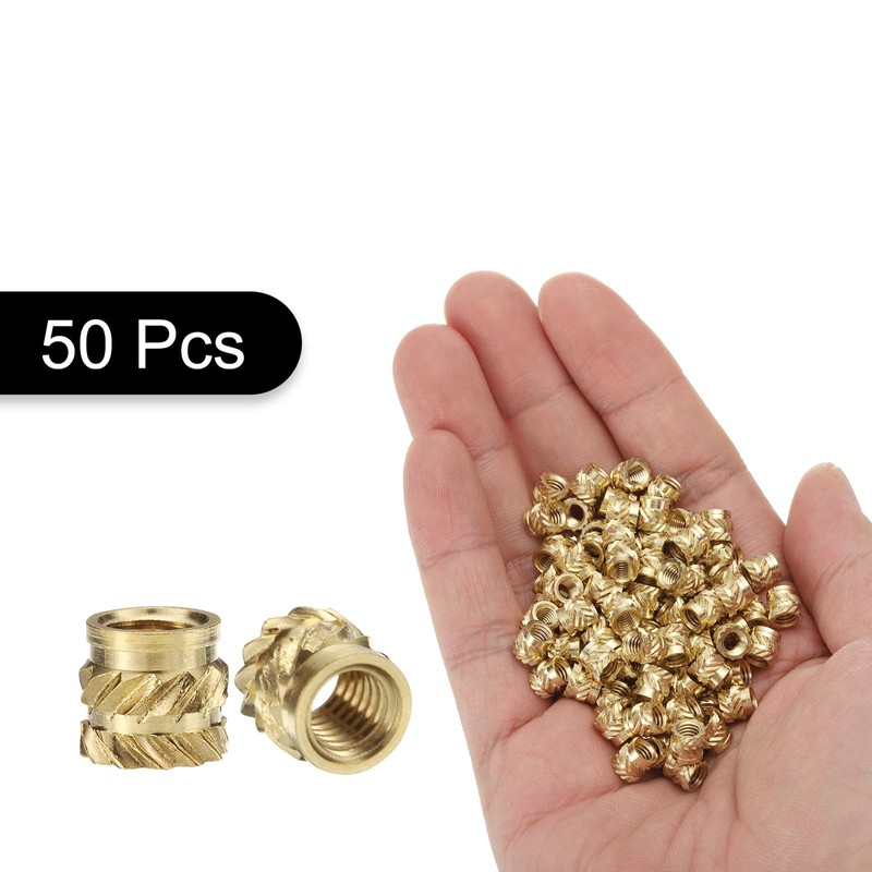 sourcing map 50pcs M4 Threaded Inserts Brass Heat Set Insert