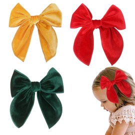 3 Pack Hair Bows Christmas Hair Clips, 6 Inch Red Bow for Girls Bow Hair Clips Christmas Hair Accessories, Style A