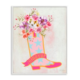 Stupell Industries Giddy Up Floral Cowgirl Framed Giclee Wall Art Design by Stella Chang, White Framed, 11 x 14