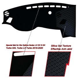 KEEGTBOX - Funda de salpicadero para salpicadero interior compatible con Kia Optima Sedan LX EX S SX Turbo SXL Turbo LX Turbo 2016-2020 Protector de rayos UV con reflejos de sol (borde negro)