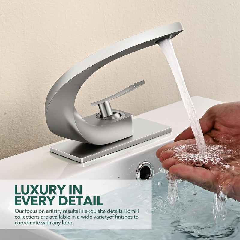 HOMILI Brushed Nickel Bathroom Sink Faucets,Single Hole Vanity Faucet Brass