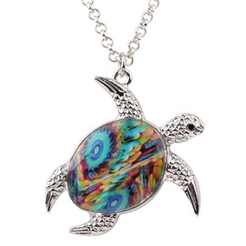 NEWEI Zinc Alloy Sea Turtle Necklace Pendant Cute Turtle Jewellery Decoration for Women Girls Gifts, enamel, No Gemstone