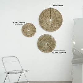 VATIMA Boho Wall Décor – Simple Oversized Wall Basket Décor for Home and Office – Seagrass Wicker Basket Wall Décor Set – 3pcs Flat Baskets – Easy to Hang – Handmade Design – Small/Medium/Large