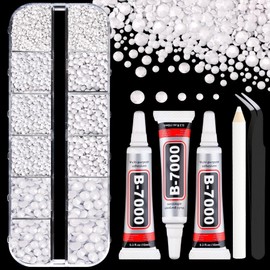 12 PCS Rhinestones Bedazzling Kit: 3Pcs 10ml B7000 Jewelry Glue for Nail Art Rhinestones for Crafting Multi-Size and Flatback White Gems Makeup and DIY Crafts