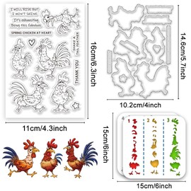 ACRNIGHEET Cartoon Chicken Clear Stamps and Dies for Card Making Layering Stencil Metal Cutting Die Cartoon Rooster Template for Album Paper Scrapbooking DIY Crafting Supplies