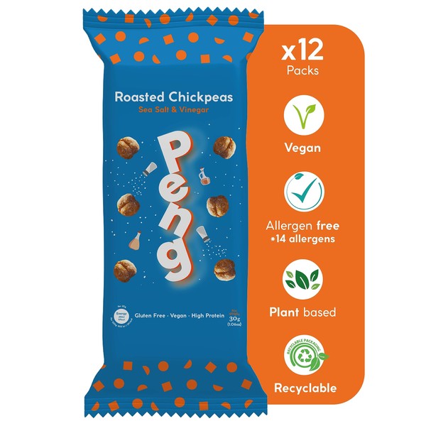 Peng Roasted Chickpeas Snack (12 x 30g) - Healthy, High Protein, Plant-Based, Double Roasted Chickpeas Snack (Sea Salt & Vinegar)