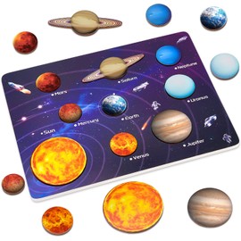 Montessori Toys for 3 4 5 6 Year Old Boys Girls, Wooden Puzzles for 3+ Year Olds Kids Learning Resources Educational Toys for Toddler Boy Birthday Present Gift Age 3+ Solar System Space Planet Toys