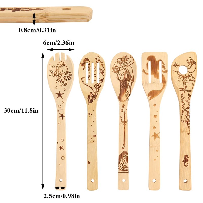The Little Mermaid Organic Bamboo Spoon for Cooking, Burnt Kitchen