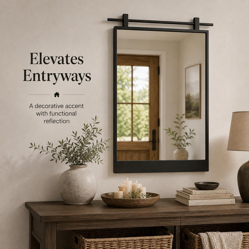 Black Farmhouse Bathroom Mirror - 16" x 24" Wall Mounted
