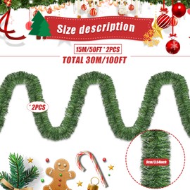candyfouse 100Ft Christmas Garland,Non-Lit Soft Christmas Green Twist Garland for Indoor or Outdoor, Artificial Greenery Garland for Holiday Wedding and Christmas Decorations