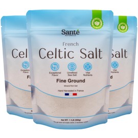Sante Naturelle Celtic Salt Organic Fine Ground - 1.1lb (18oz) Pack of 3, Unrefined Organic French Sea Salt, Rich in 82+ Minerals Salt, 100% Natural & Hand Harvested Sal Celtica