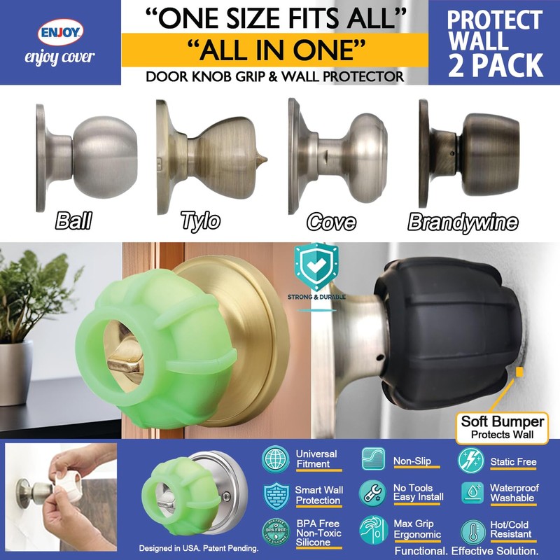 Door Handle Grip Doorstop Knob Stopper Cover, Set of 2