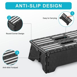 5 inch Lightweight Portable Folding Step - Great for Kitchen, Bathroom, Bedroom, Kids or Adults -Opens Easy with One Flip