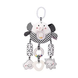 ECCHY Baby Stroller Hanging Toy, Pram Toys Hanging Plush Toys Travel Car Seat Toys with Teether and Wind Chimes, Black and White Toys for Babies Newborn 0-12 Months