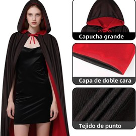TOPTHEROAD Disfraz Halloween Mujer, 130 150 170CM Brujia Capa con Capucha, Disfraz Peste Negra para Adultos y Niños para Fiesta de Disfraces de Halloween y Cosplay (Negro+Rojo, 170CM)