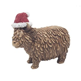 Lesser & Pavey Christmas Highland Cow Figurine with Santa Hat - 19cm x 14cm - Gift Idea for Christmas Xmas Decoration - Red