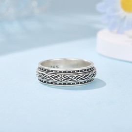 YAFEINI Celtic Knot Fidget Ring 925 Sterling Silver Irish Celtic Spinning Rings Anxiety Ring Fidget Jewelry Gifts for Women Men, Sterling Silver, No Gemstone