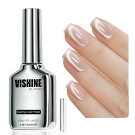 Vishine 16ml Ice Glass Cat Eye Gel Nail Polish, Glitter Holographic Glitter Shimmer Translucent Sheer Color Soak Off Magnetic Nail at Home Mist Tea MY397