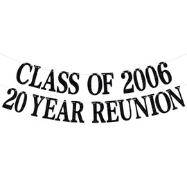 Happy 20th Anniversary Banner, Class of 2006 20 Years Later, Welcome Back, Class Reunion Graduation Memory Party Decorations Supplies, Black Glitter