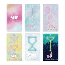 Chubby Squirrel Geomancy Card | NORI Star Cream, 16 Cards, Drawstring Included, Japanese Keyword List Included