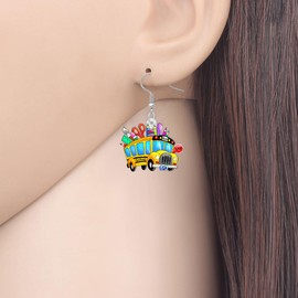 HUAGEO Teacher's Day Acrylic Rainbow Cute Yellow School Bus Earrings Dangle Back To School Novelty Jewelry For Women Teacher Holiday Charms Gifts (Multi)