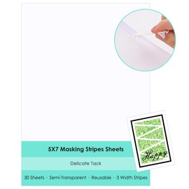 LIVHOLIC 30 Sheets Pre-Cut 1/8”, 1/4”, 1/2” Width Masking Paper Stripes 7 Inch Length Reusable Masking Sheets Washi Sticker Printer Paper Ultra-Thin for Card & Mask Stamping