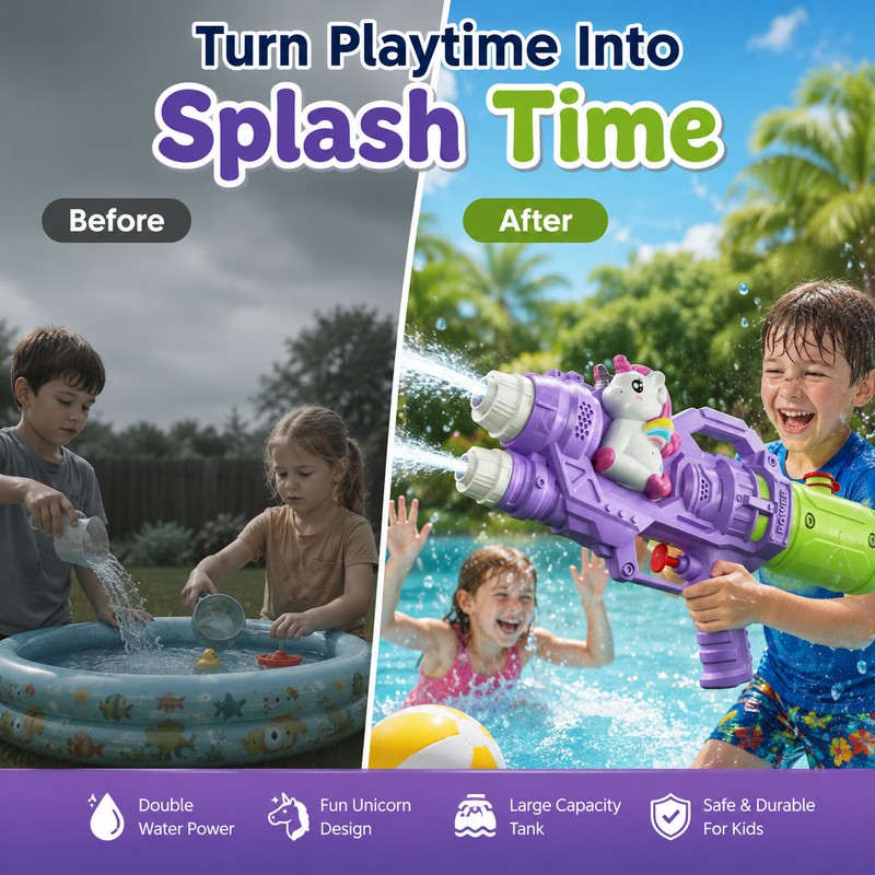 Cartoon Water Gun Toy for Kids – Double-Nozzle Unicorn &