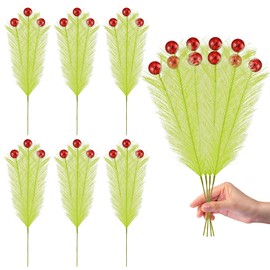 10 Pcs Christmas Tree Topper - 17" Christmas Tree Picks and Sprays Lime Green Curly Stems with Red Ball Artificial Xmas Decorations for Vase Fillers Wreath Home Party Holiday Docor