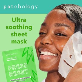 Patchology Aloe Vera Face Mask - Press Reset Facial Masks - Promote radiant complexion and healthier looking skin with Sheet Masks packed with Lavendar, Vitamin B5 and Aloe Vera Gel for Face (4 Ct)
