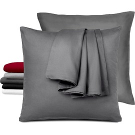 Dreamzie - Set of 2 Satin Pillowcases, 60x60cm Dark Grey - Hair and Skin Protection, Hypoallergenic and Breathable, Zipper Closure