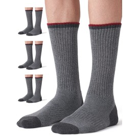CS CELERSPORT 4 Pack Men's Merino Wool Hiking Socks Crew Socks with Full Cushion Warm Winter Socks Thermal Boot Socks, Grey, Large
