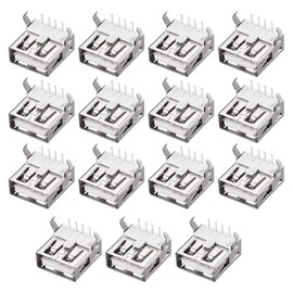 sourcing map PCB USB Connector 2.0 Type A Female Connector 90 Degree Soldering Bending Foot Pack of 15