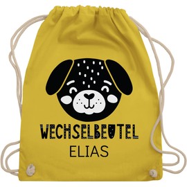Geschenk mit Namen personalisiert by Shirtracer - Gym Bag Backpack – Nursery Bag Change Items Girls – Change Bag with Dog, 14 yellow, Unit size